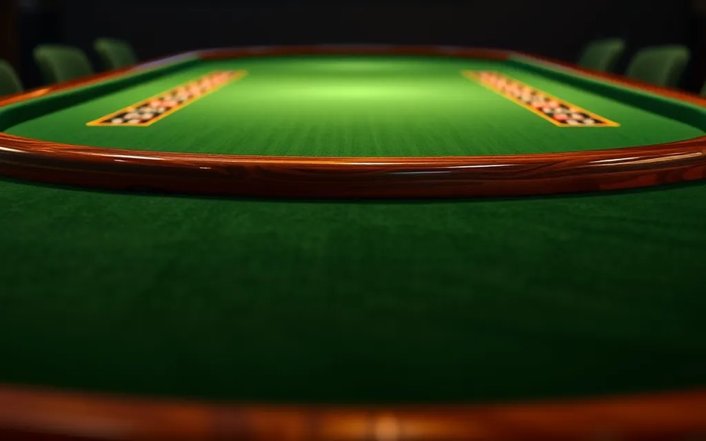 Tavolo da gioco con panno verde in una sala casinò illuminata da luci calde